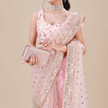 Pink Net Saree Heavy Sequins Embroidery Work Designer Blouse