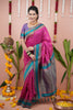 Rani Pink Silk Saree with Teal Blue Woven Border Traditional Design