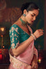 Pink Silk Saree with Embroidered Border and Teal Designer Blouse