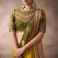 Mustard Yellow Silk Saree with Olive Green Border Rich Zari