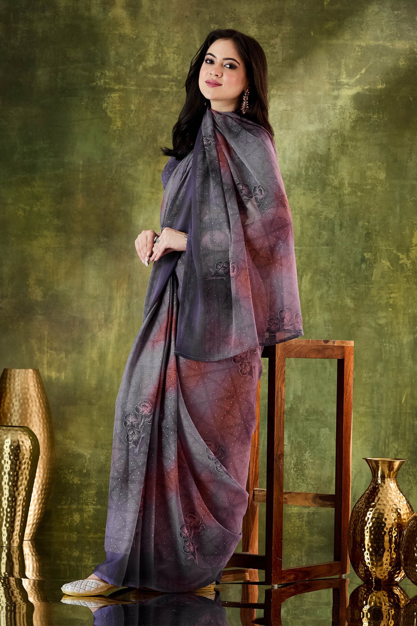 Multicolor Printed Designer Saree with Matching Blouse