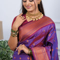 Purple Kanjivaram Silk Saree with Gold Zari Border Butti Work