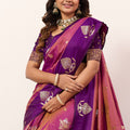 Purple Rani Pink Kanjivaram Silk Saree with Rich Gold Zari Border