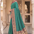 Teal Green Paithani Silk Saree Zari Floral Woven Border Traditional Peacock Pallu
