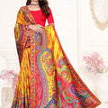 Yellow Multicolor Paisley Printed Saree with Designer Border