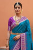 Teal Blue Silk Saree Magenta Contrast Border Zari Weaving
