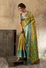 Mustard Yellow Banarasi Silk Saree Teal Blue Zari Border Floral Weaving