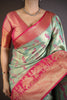 Sea Green Pink Kanjivaram Silk Saree Traditional Zari Woven Saree