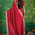 Red Bandhani Saree and Designer Blouse Festive Wear