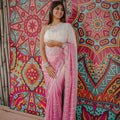 Pink And White Ombre Georgette Saree Designer Border Party Wear