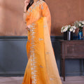 Peach Pink Embroidered Organza Silk Saree Designer Border