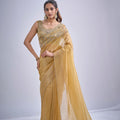 Mustard Yellow Tissue Silk Saree Zari Embroidery Designer Blouse
