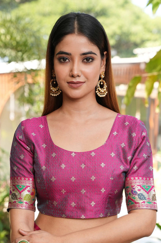 Teal Blue Silk Saree Pink Border Multicolor Peacock Zari Weaving Work