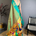 Sea Green Soft Silk Saree with Contrast Designer Pallu Zari Work