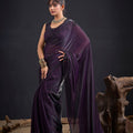 Dark Purple Embroidered Silk Saree with Designer Blouse