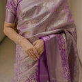 Lavender Banarasi Silk Saree with Silver Zari Floral Weaving Saree