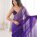 Royal Purple Organza Saree Golden Butti Work Embroidered Border