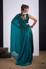 Teal Green Organza Saree Black Floral Embroidery Designer Saree