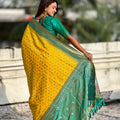 Yellow Saree Green Contrast Border Traditional Printed Design