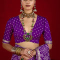 Purple Bandhej Print Festive Saree with Golden Border Matching Blouse