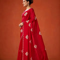 Red Embroidered Georgette Saree Floral Motifs Designer Border