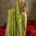 Green Banarasi Silk Saree Rich Gold Zari Weaving Embroidered Border