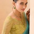 Sea Green Designer Saree with Golden Embroidered Blouse