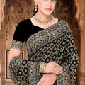 Luxury Black Georgette Designer Saree Heavy Embroidery for Wedding
