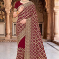 Stylish Marron Georgette Designer Saree Heavy Embroidery for Wedding