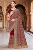 Stylish Marron Georgette Designer Saree Heavy Embroidery for Wedding