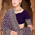 Royal Purple Georgette Designer Saree with Heavy Embroidery for Wedding