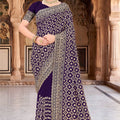 Royal Purple Georgette Designer Saree with Heavy Embroidery for Wedding