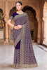 Royal Purple Georgette Designer Saree with Heavy Embroidery for Wedding