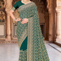 Gracefull Teal Green Georgette Designer Saree Heavy Embroidery for Wedding
