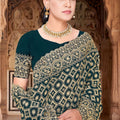 Dark Teal Green Georgette Designer Saree with Heavy Embroidery for Wedding