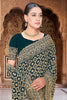 Dark Teal Green Georgette Designer Saree with Heavy Embroidery for Wedding