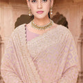 Beautifull Baby Pink Georgette Designer Saree Heavy Embroidery for Wedding