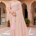 Beautifull Baby Pink Georgette Designer Saree with Heavy Embroidery for Wedding