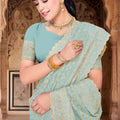 Royal Sky Blue Georgette Designer Saree Heavy Embroidery for Wedding
