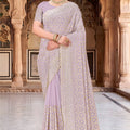 Stylish Lavender Soft Silk Saree Gold Zari Weaving Rich Border for Wedding