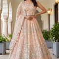 Wonderful Peach Embroidered Net Lehenga Choli with Dupatta for Wedding