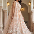 Wonderful Peach Embroidered Net Lehenga Choli with Dupatta for Wedding
