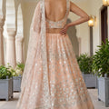 Wonderful Peach Embroidered Net Lehenga Choli with Dupatta for Wedding