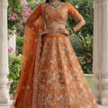 Fancy Orange Silk Heavy Embroidered Bridal Lehenga Choli with Net Dupatta for Wedding