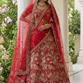 Royal Red Silk Heavy Embroidered Bridal Lehenga Choli with Net Dupatta for Wedding