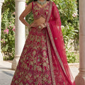 Stylish Rani Pink Silk Heavy Embroidered Bridal Lehenga Choli with Net Dupatta for Wedding