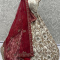 Fancy Cream Silk Heavy Embroidered Bridal Lehenga Choli with Red Net Dupatta for Wedding