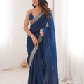 Navy Blue Organza Saree with Designer Embroidered Border