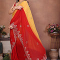 Red Yellow Ombre Georgette Saree with Embroidered Border Work