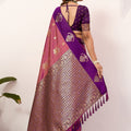 Purple Rani Pink Kanjivaram Silk Saree with Rich Gold Zari Border